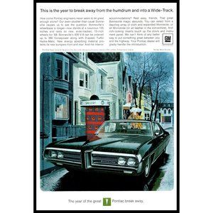 1969 Pontiac Bonneville 428 V8 Wide Track Vintage Print Ad City Street Wall Art